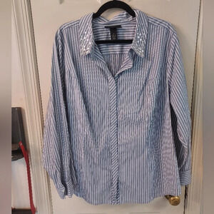 Lane Bryant Striped Embellished Collar Button Up Long Sleeve Blouse in Size 24